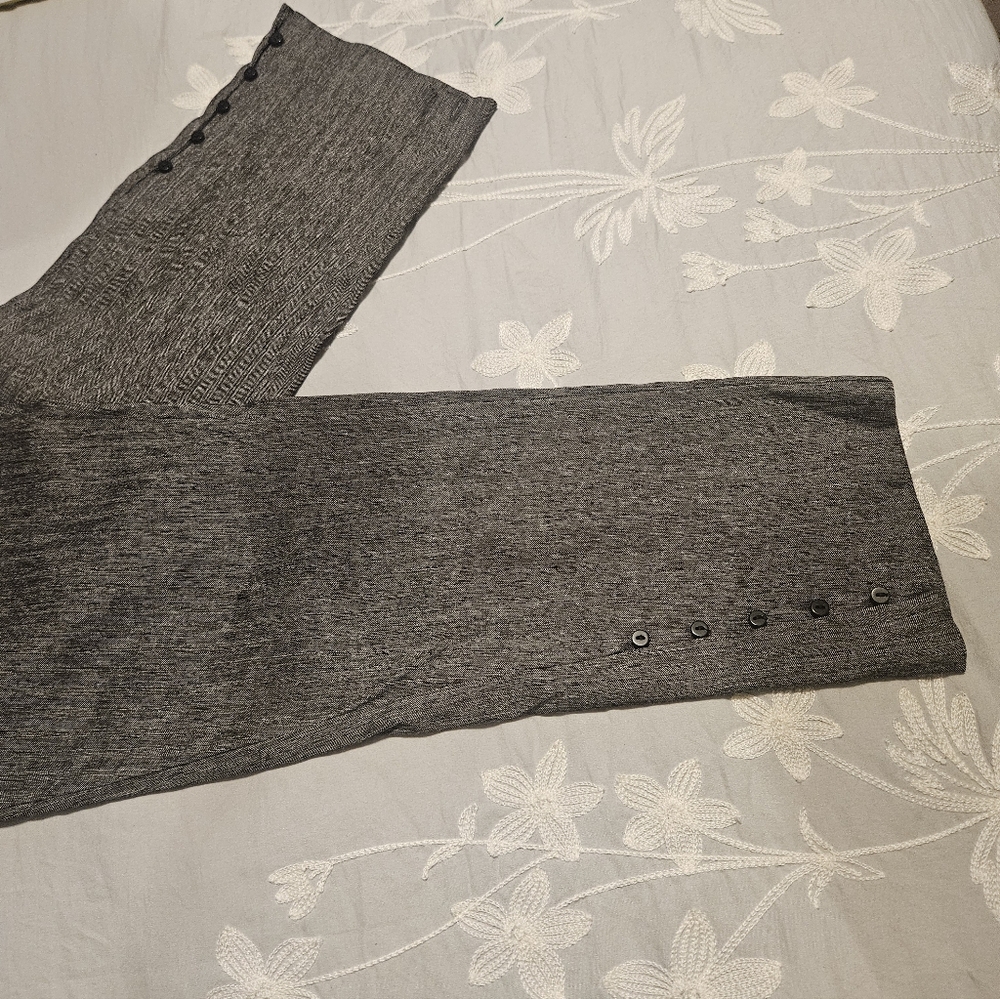 Gray Striped Textured Womens Mid Rise Pants With Cute Buttons On Each Leg - Picture 4 of 6
